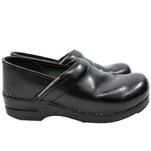Women's Black Shoes DANSKO 9.5-10 Platform Professional Clogs Leather Slip On